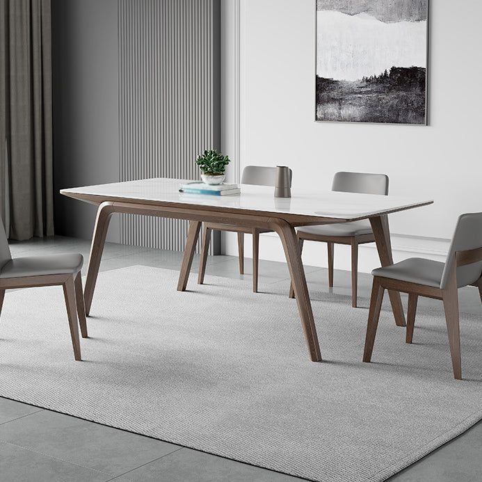 Modern Rectangle Table Sintered Stone Dining Table with Wood Legs