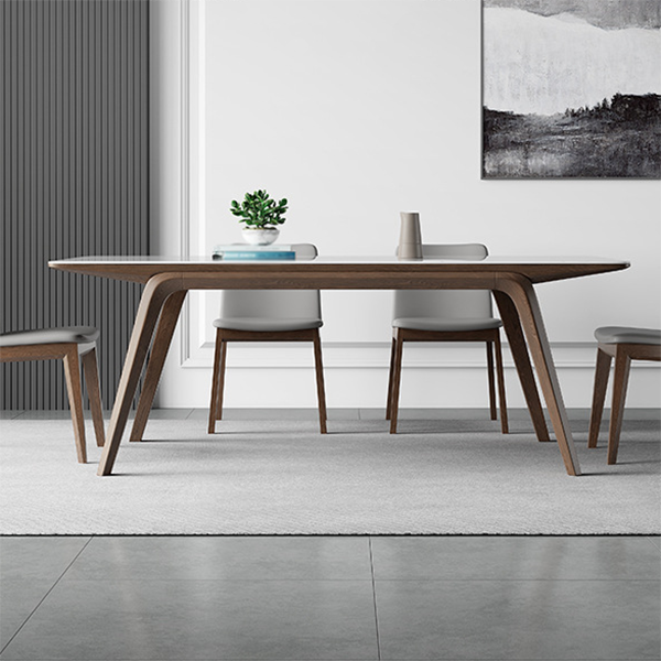 Modern Rectangle Table Sintered Stone Dining Table with Wood Legs