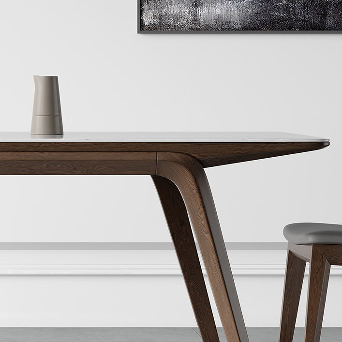 Modern Rectangle Table Sintered Stone Dining Table with Wood Legs