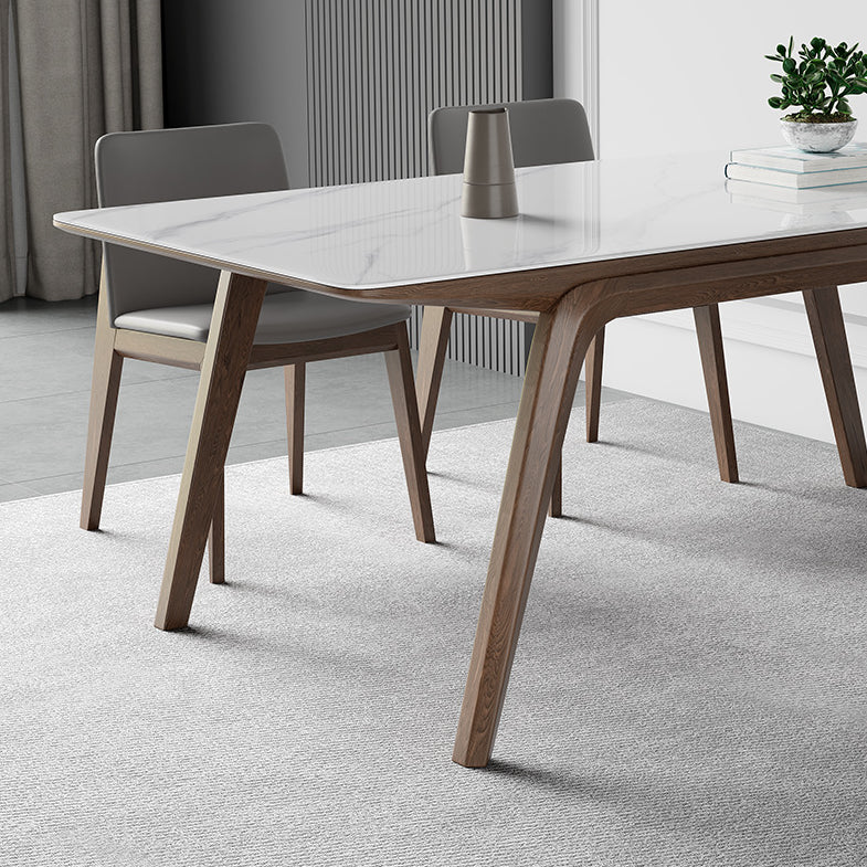Modern Rectangle Table Sintered Stone Dining Table with Wood Legs