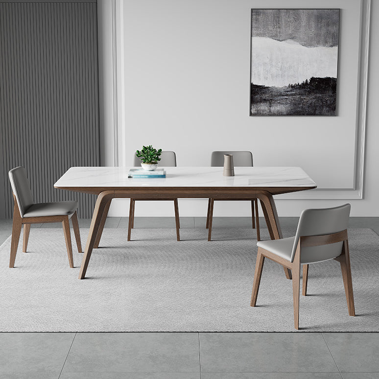 Modern Rectangle Table Sintered Stone Dining Table with Wood Legs