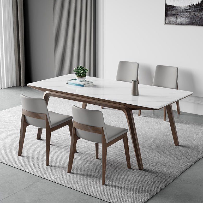 Modern Rectangle Table Sintered Stone Dining Table with Wood Legs