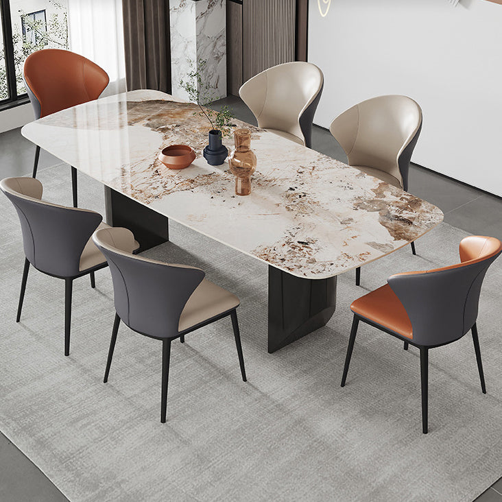 Modern Rectangle Table Sintered Stone Dining Table with Metal Legs