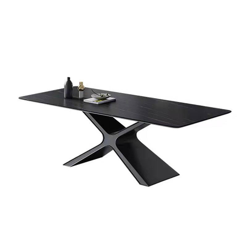 Industrial Style Rectangle Table Sintered Stone Dining Table with Metal Legs for Home Use