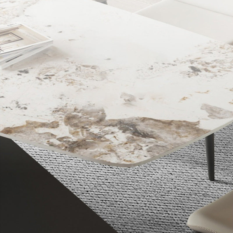 Industrial Style Rectangle Table Sintered Stone Dining Table with Metal Legs for Home Use