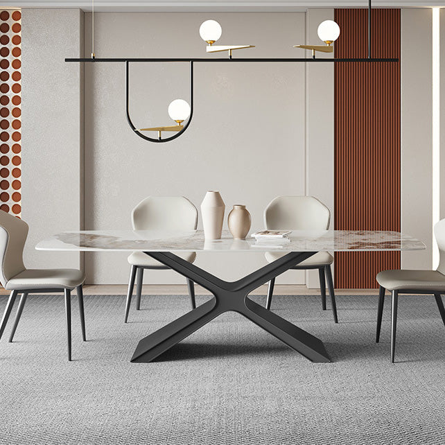 Industrial Style Rectangle Table Sintered Stone Dining Table with Metal Legs for Home Use