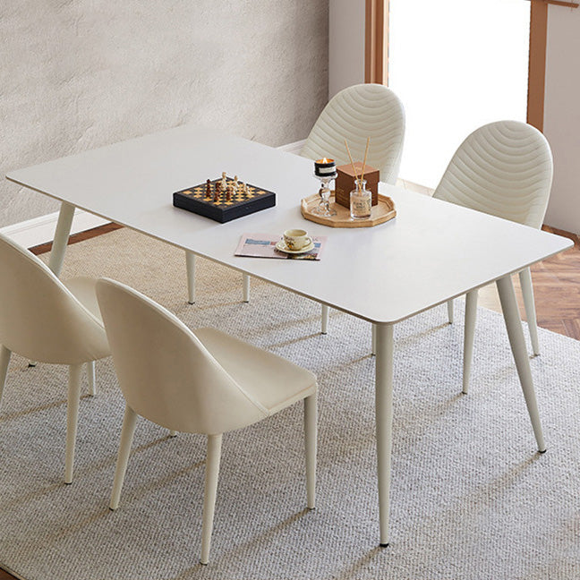 Contemporary Dinette Table Rectangle Stone Dining Room Table in White