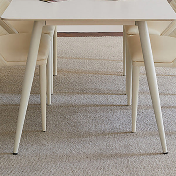 Contemporary Dinette Table Rectangle Stone Dining Room Table in White