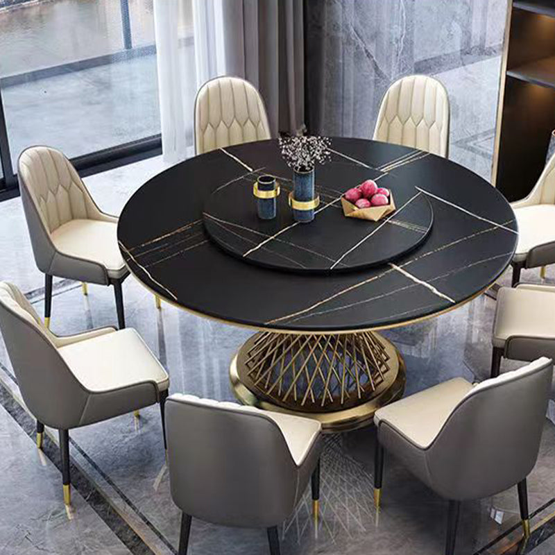 Round Turntable Dining Table Sintered Stone Dining Table for Home