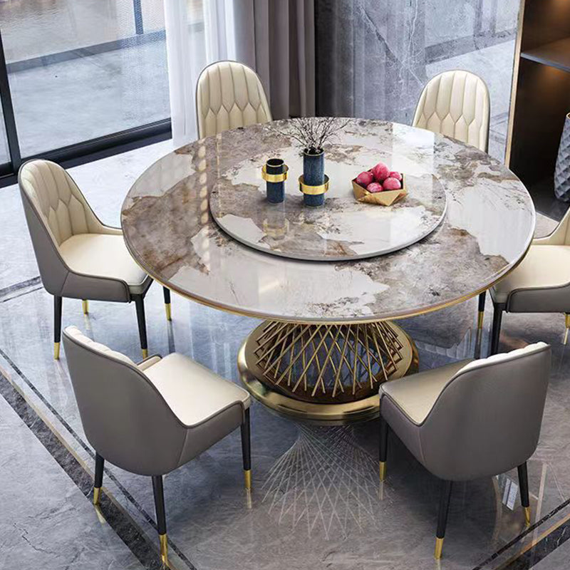 Round Turntable Dining Table Sintered Stone Dining Table for Home