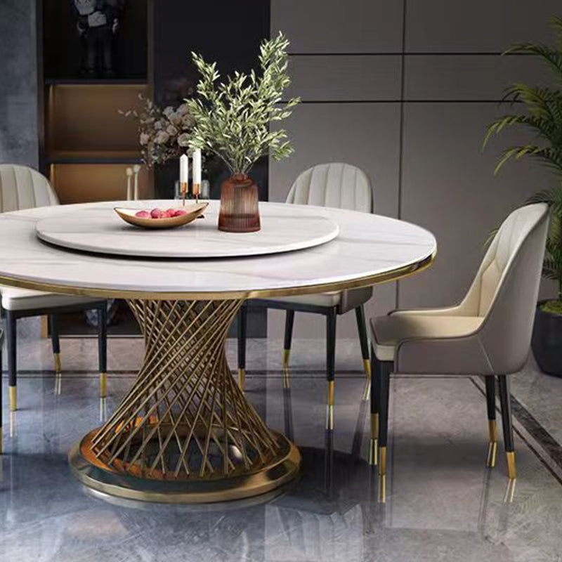Round Turntable Dining Table Sintered Stone Dining Table for Home