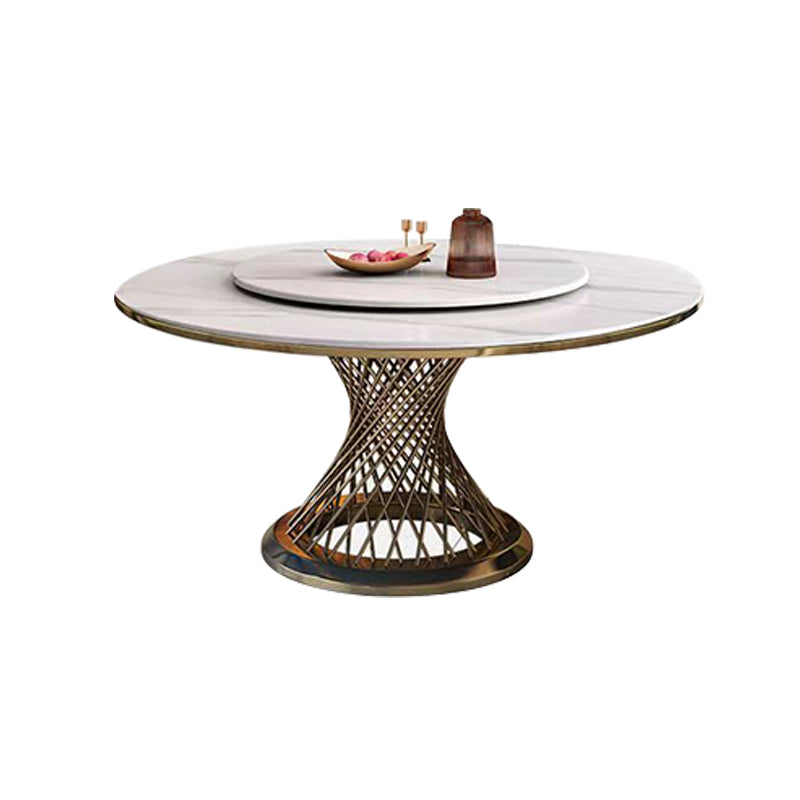 Round Turntable Dining Table Sintered Stone Dining Table for Home