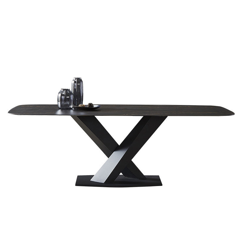 Contemporary Furniture Rectangle Stone Dining Room Table in Black
