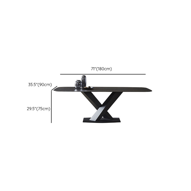 Contemporary Furniture Rectangle Stone Dining Room Table in Black
