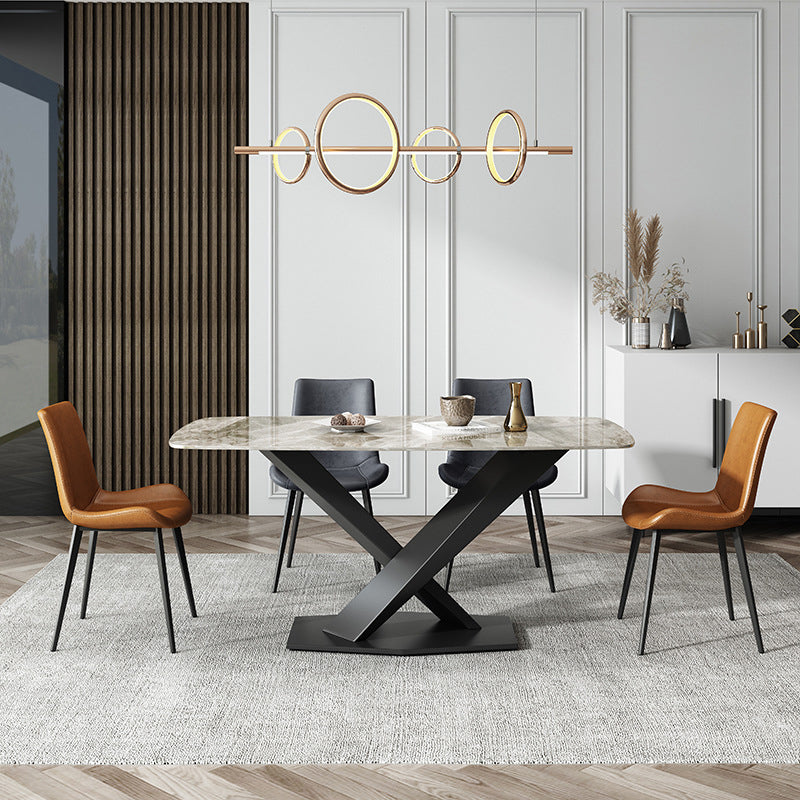 Industrial Dining Room Table Rectangle Stone Dinette Table for Dining Room