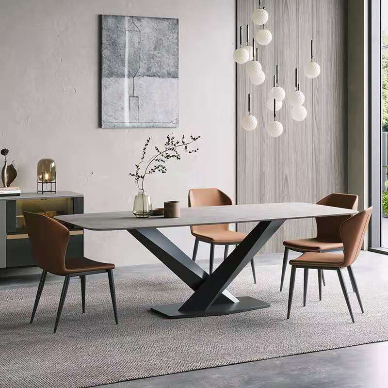 Industrial Dining Room Table Rectangle Stone Dinette Table for Dining Room