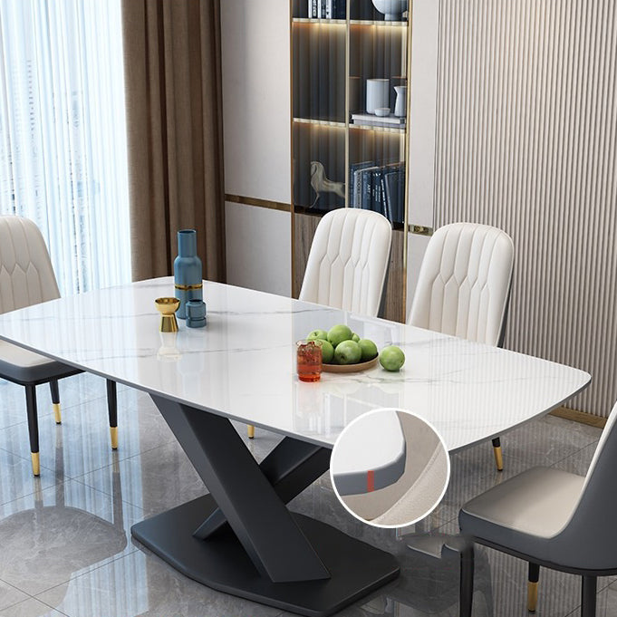 Industrial Dining Room Table Stone Rectangle Dinette Table for Dining Room