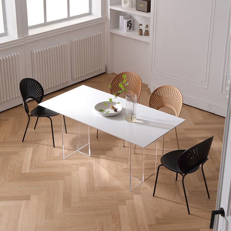 Industrial Dining Room Table Rectangle Stone Dinette Table in White