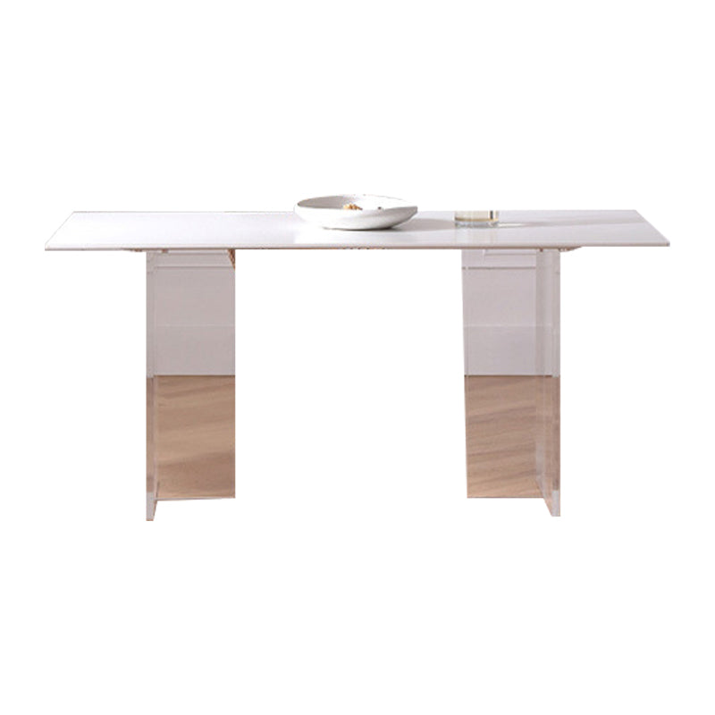 Industrial Dining Room Table Rectangle Stone Dinette Table in White