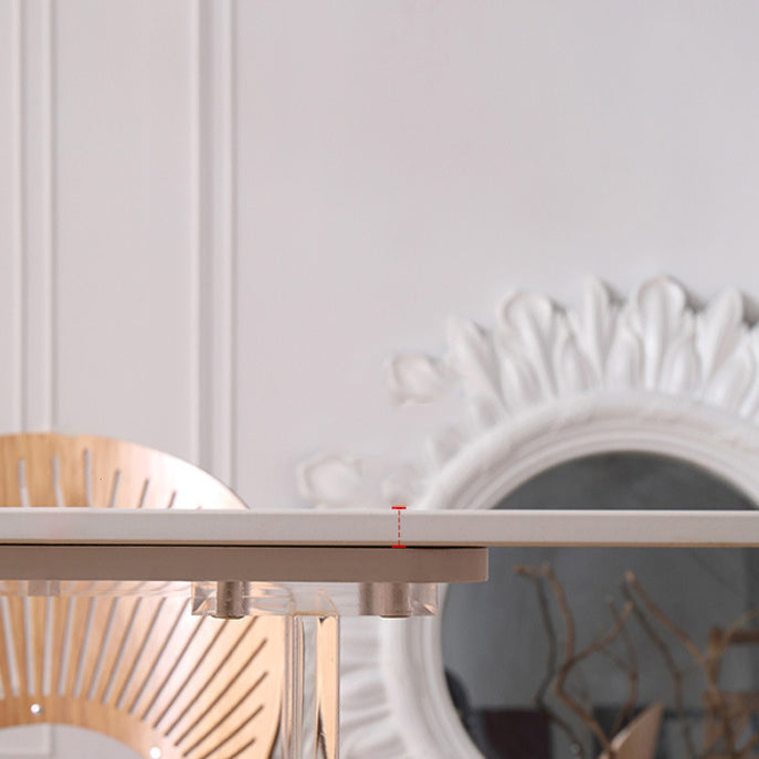 Industrial Dining Room Table Rectangle Stone Dinette Table in White