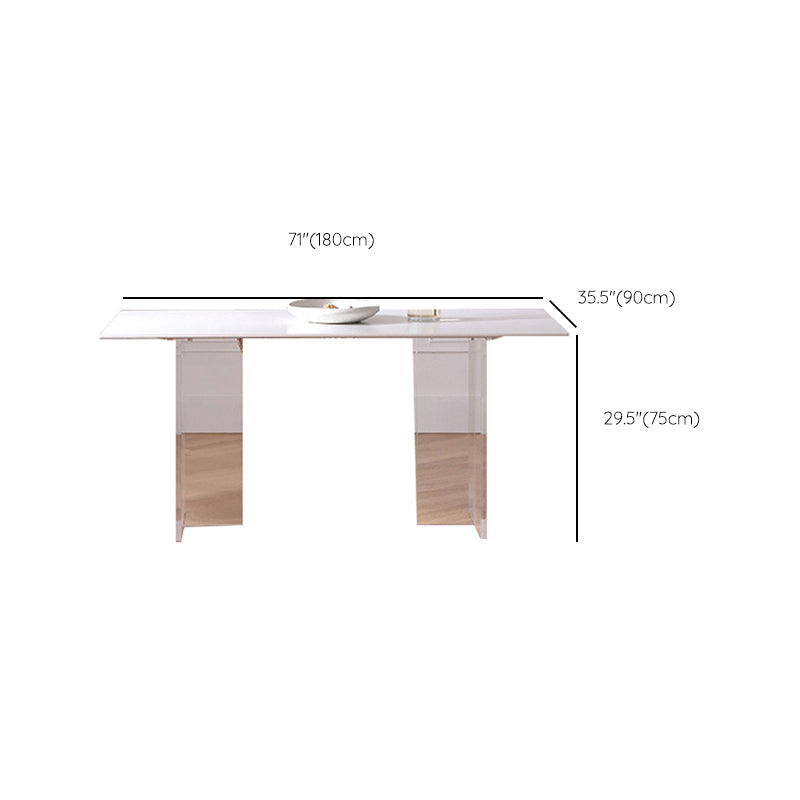 Industrial Dining Room Table Rectangle Stone Dinette Table in White