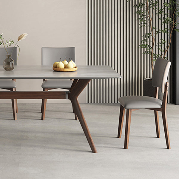 Contemporary Style 1/4/5 Pieces Dining Chairs Set Rectangle Stone Furniture in Gray