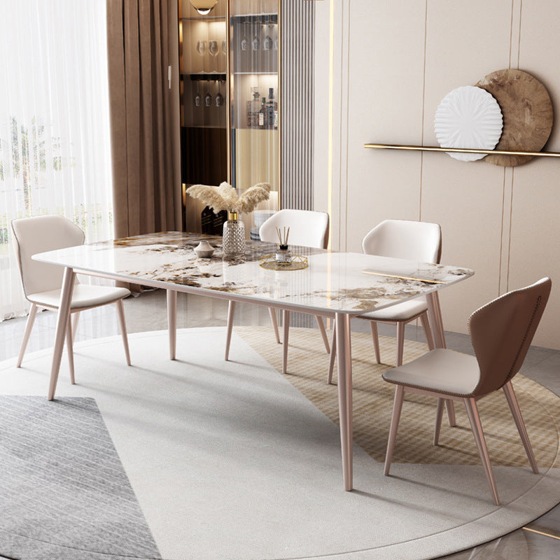 Nordic 1/2/5/7 Pieces Furniture Rectangle Stone Dining Table Set in White
