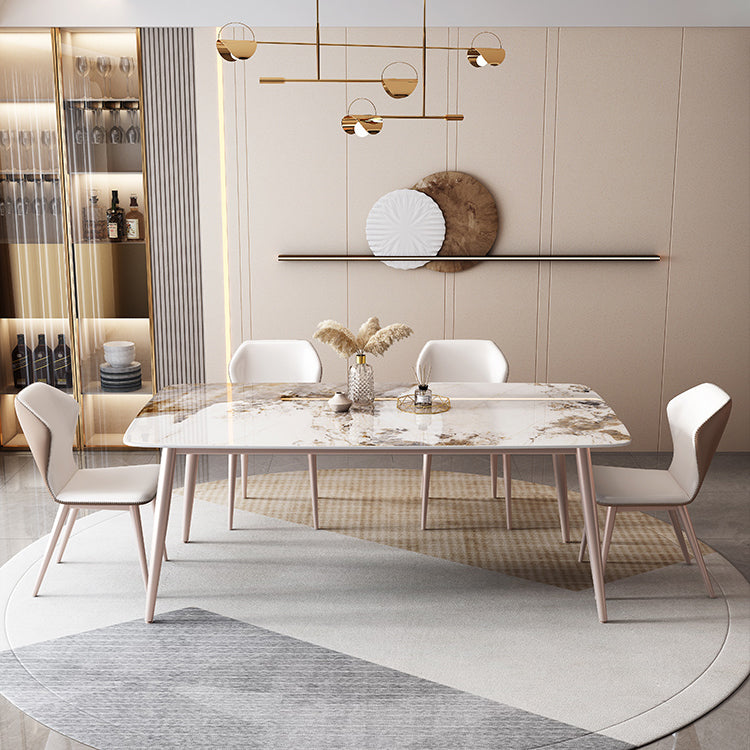 Nordic 1/2/5/7 Pieces Furniture Rectangle Stone Dining Table Set in White