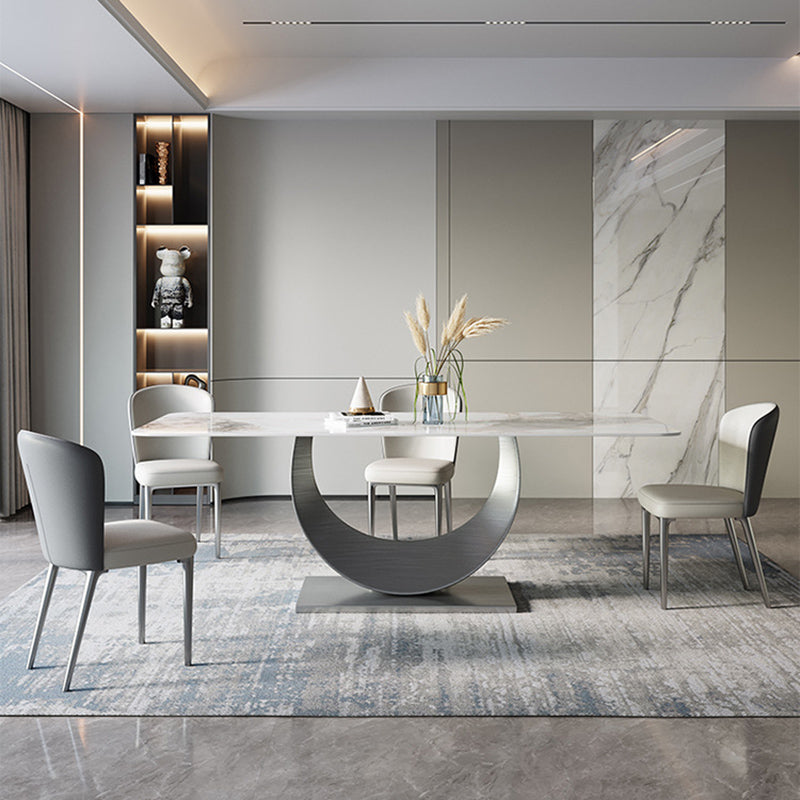 Contemporary Style 1/4/5/7/8 Pieces Dining Chairs Set Rectangle Stone Furniture in White