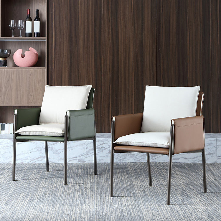 Contemporary Arm Chair Metal Solid Back Dining Room Chair for Indoor