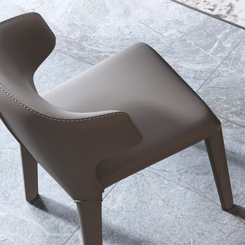 Modern Arm Chair Faux Leather Solid Back Dining Room Chair for Indoor