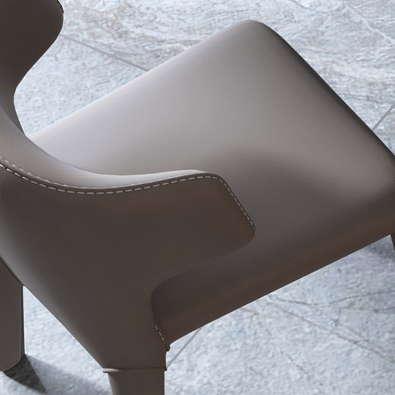Modern Arm Chair Faux Leather Solid Back Dining Room Chair for Indoor