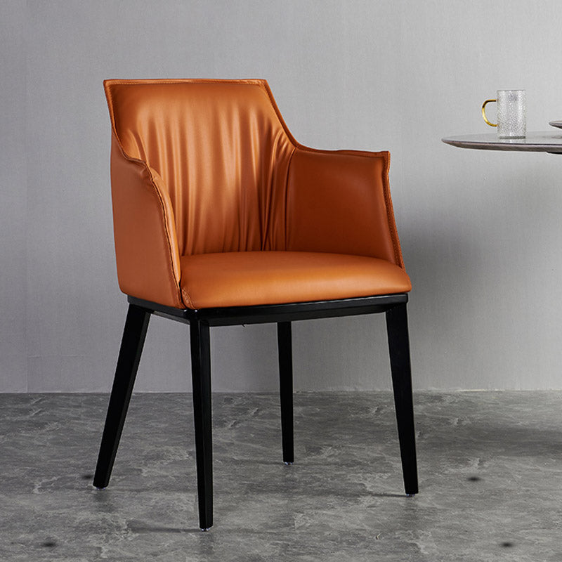 Modern Style Arm Chair Faux Leather Solid Back Dining Room Chair for Indoor