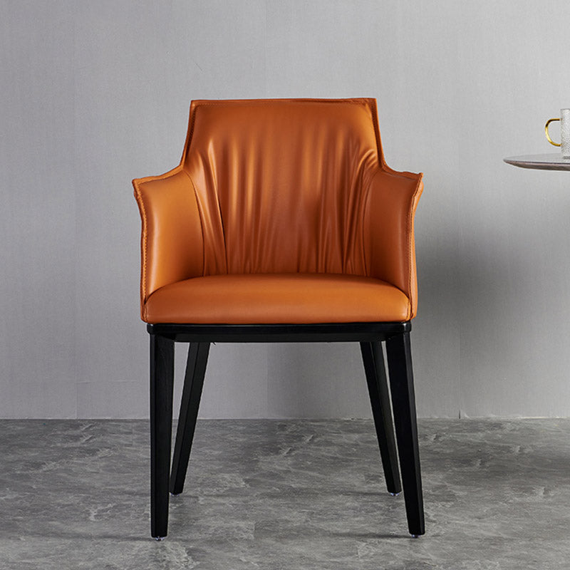 Modern Style Arm Chair Faux Leather Solid Back Dining Room Chair for Indoor