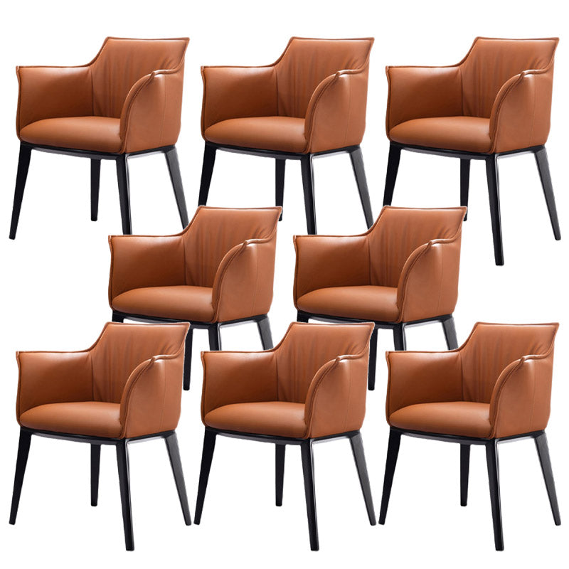 Modern Style Arm Chair Faux Leather Solid Back Dining Room Chair for Indoor