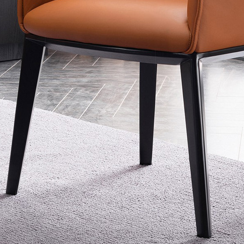 Modern Style Arm Chair Faux Leather Solid Back Dining Room Chair for Indoor