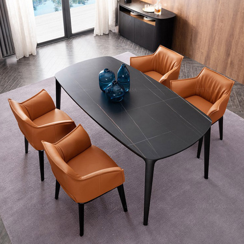 Modern Style Arm Chair Faux Leather Solid Back Dining Room Chair for Indoor