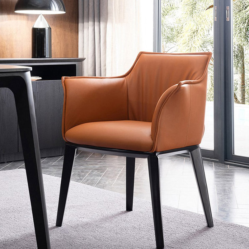 Modern Style Arm Chair Faux Leather Solid Back Dining Room Chair for Indoor