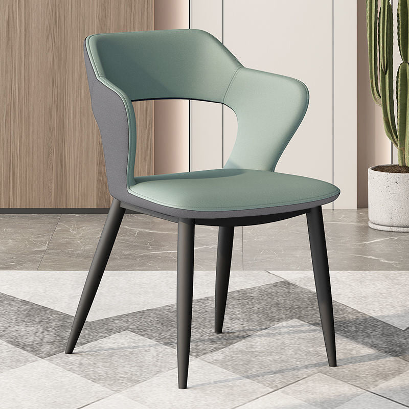 Faux Leather Dining Chairs Modern Style Open Back Arm Chair for Dining Room