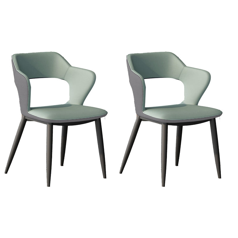 Faux Leather Dining Chairs Modern Style Open Back Arm Chair for Dining Room