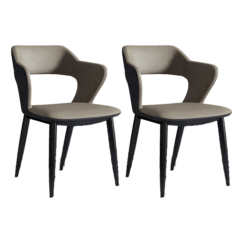 Faux Leather Dining Chairs Modern Style Open Back Arm Chair for Dining Room