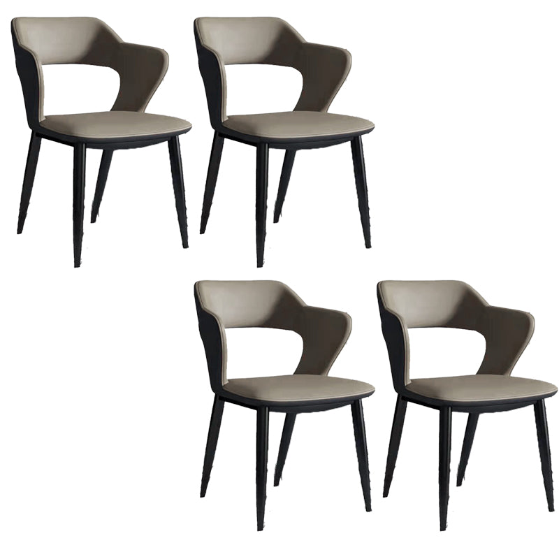 Faux Leather Dining Chairs Modern Style Open Back Arm Chair for Dining Room
