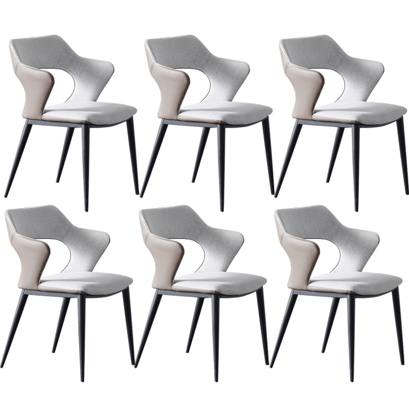 Faux Leather Dining Chairs Modern Style Open Back Arm Chair for Dining Room