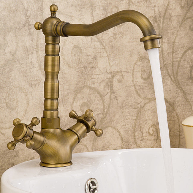 Glam Basin Lavatory Faucet Brass 2 Cross Handles with Water Hose  Bathroom Faucet