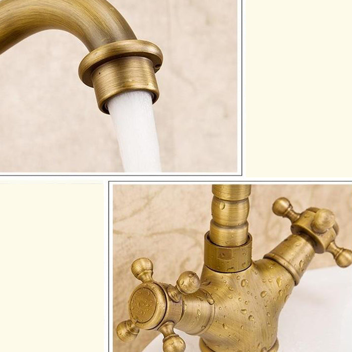 Glam Basin Lavatory Faucet Brass 2 Cross Handles with Water Hose  Bathroom Faucet