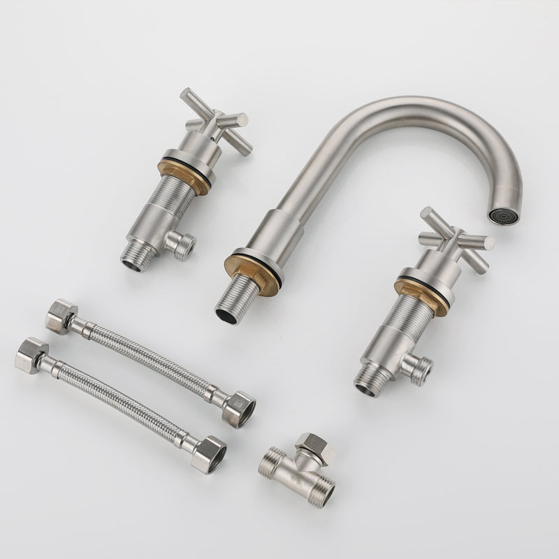 Stainless Steel Sink Faucet Circular Cross Handles Faucet for Bathroom