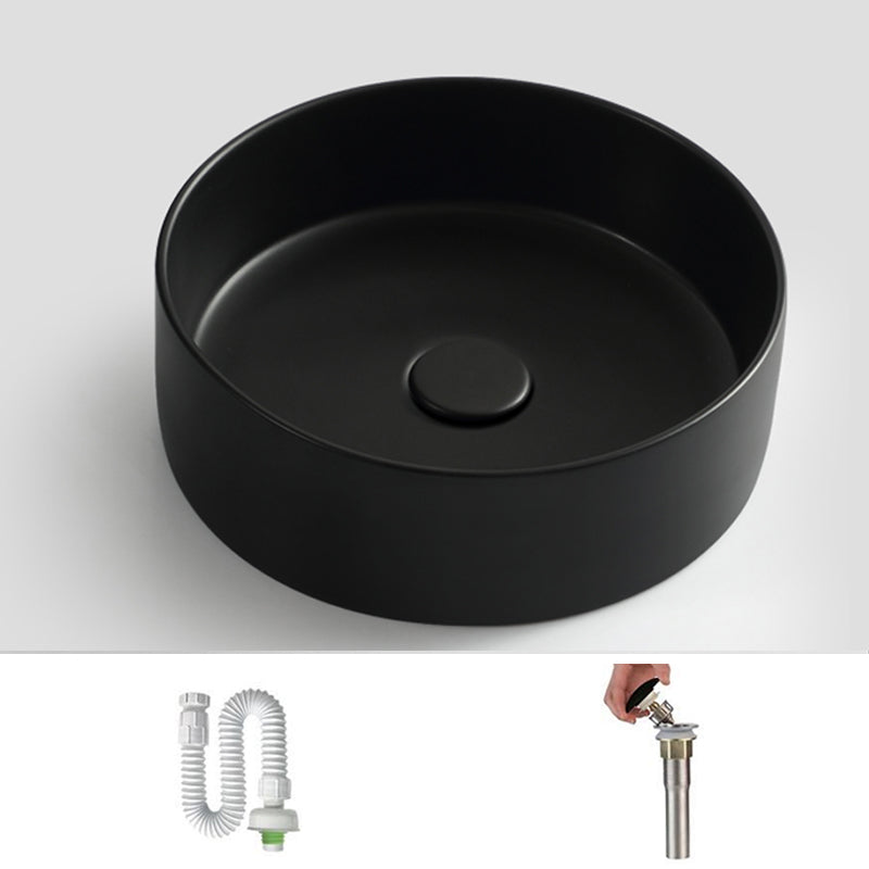 Modern Vessel Bathroom Sink Round Porcelain with Pop-Up Drain Basin Sink