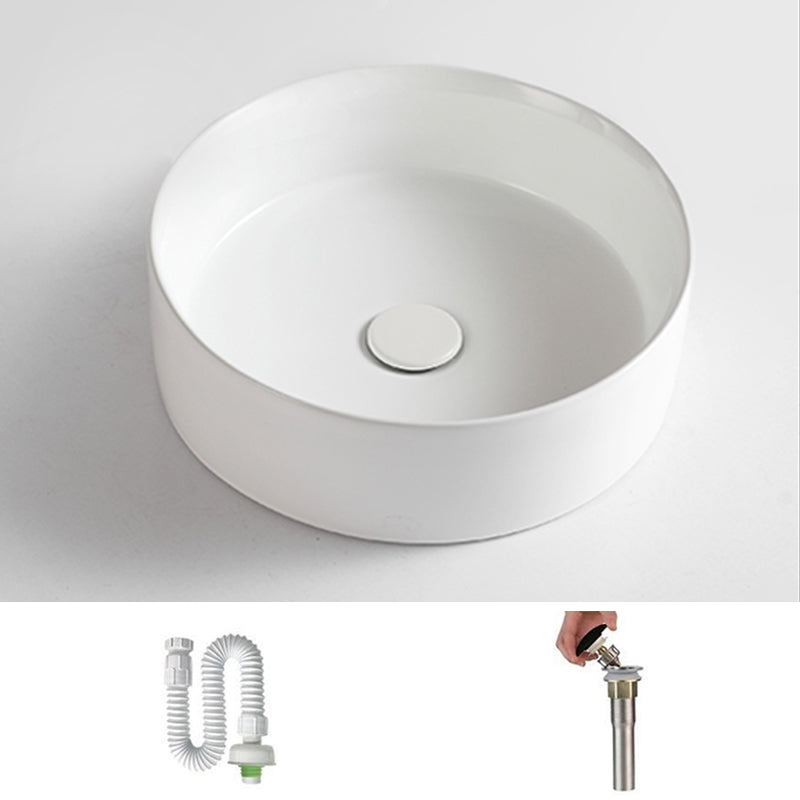 Modern Vessel Bathroom Sink Round Porcelain with Pop-Up Drain Basin Sink