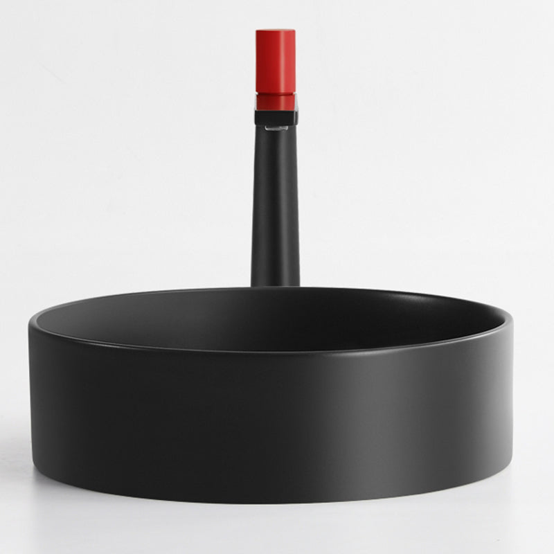 Modern Vessel Bathroom Sink Round Porcelain with Pop-Up Drain Basin Sink