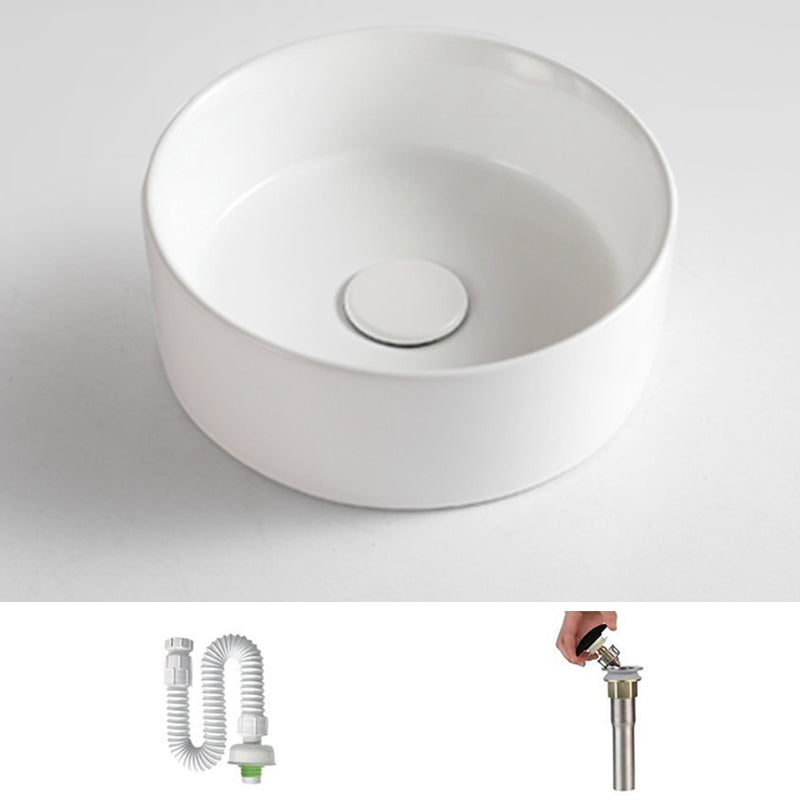 Modern Vessel Bathroom Sink Round Porcelain with Pop-Up Drain Basin Sink